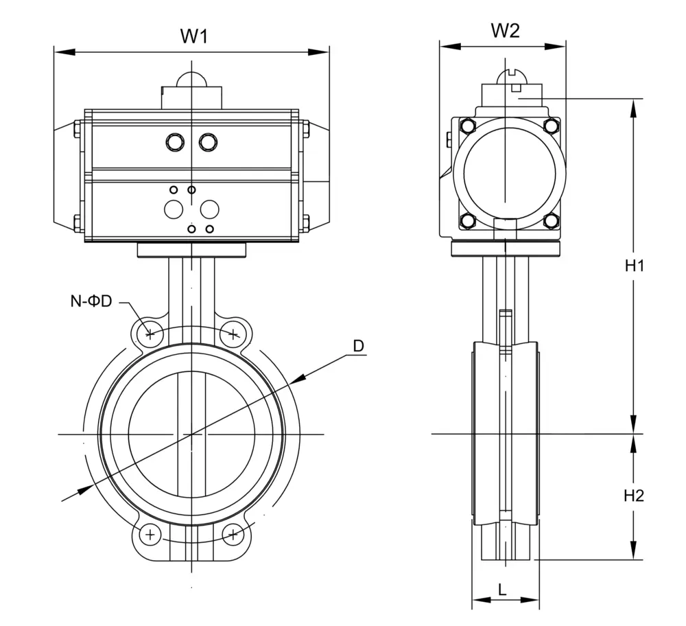 Pneumatic Hard Seal Butterfly Valve 8 气动对夹蝶阀尺寸图