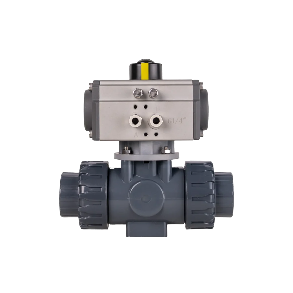 Products 5 UPVC pneumatic Three Way Ball Valve 4